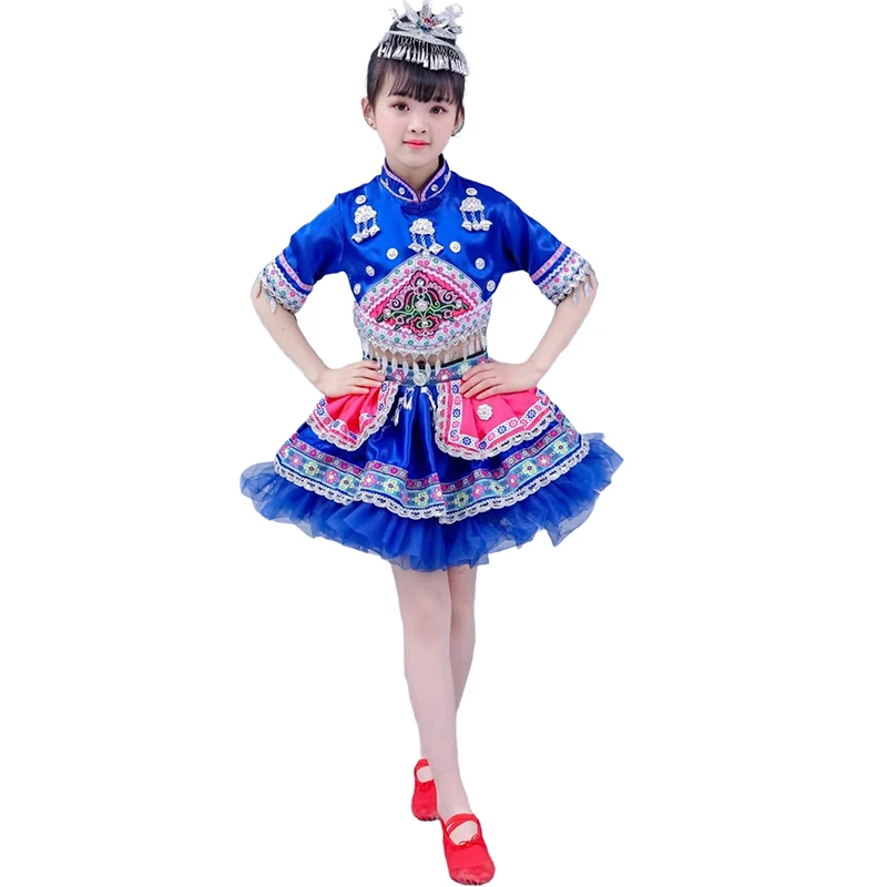 Children's performance costume Miao ethnic bamboo pole dance costume hanfu Chinese style