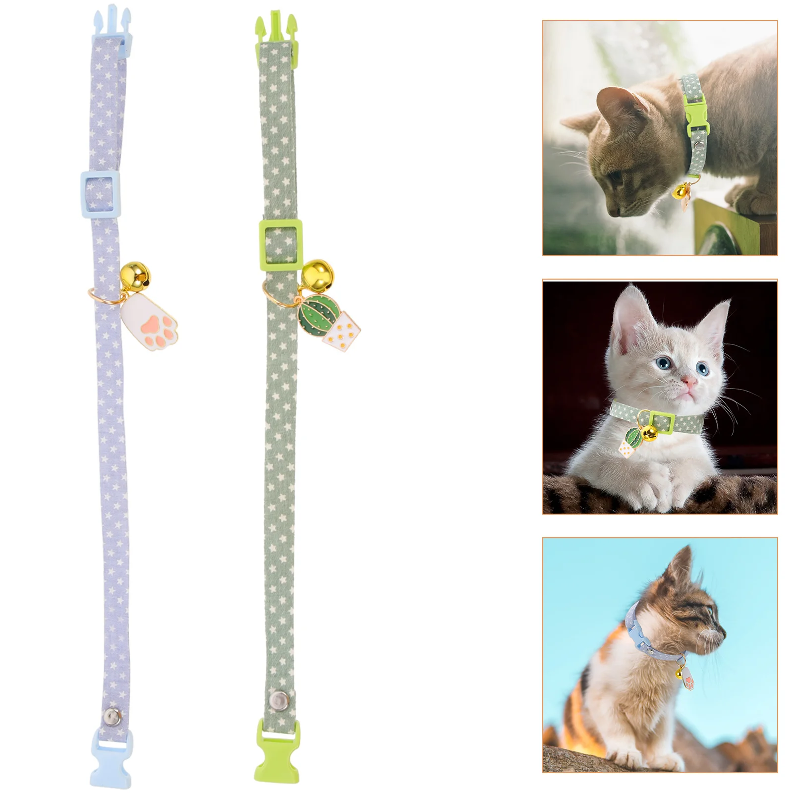 

2Pcs Cat Breakaway Collar Adjustable Kitten Necklace with Pendant for Training Parties Holidays Christmas Decor