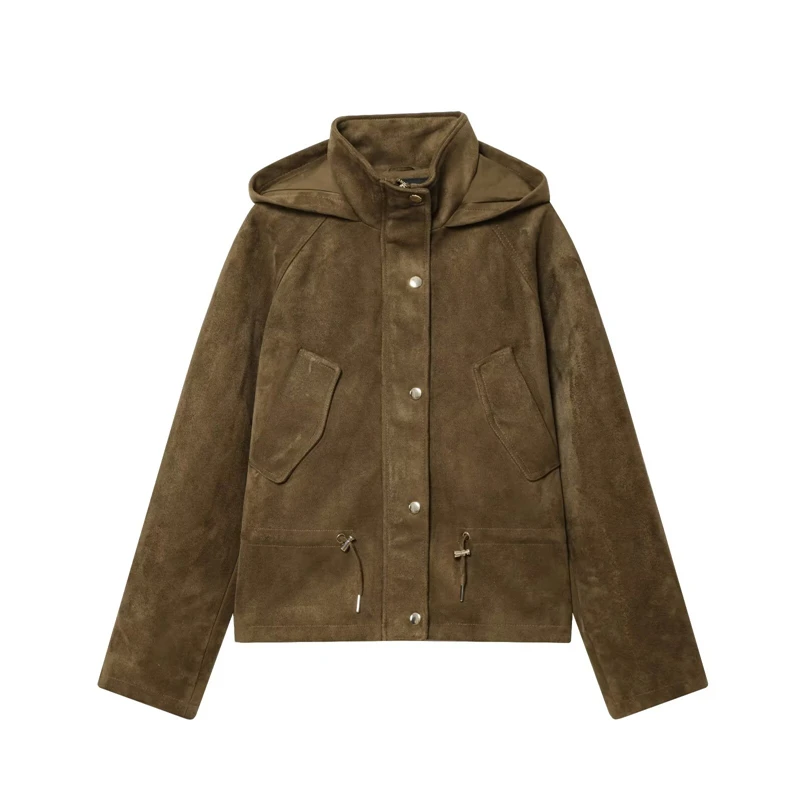 

Женская куртка 2025, новая модная осенне-зимняя куртка с воротником-стойкой и замшевым эффектом, куртка с капюшоном для женщин, повседневная шикарная женская одежда