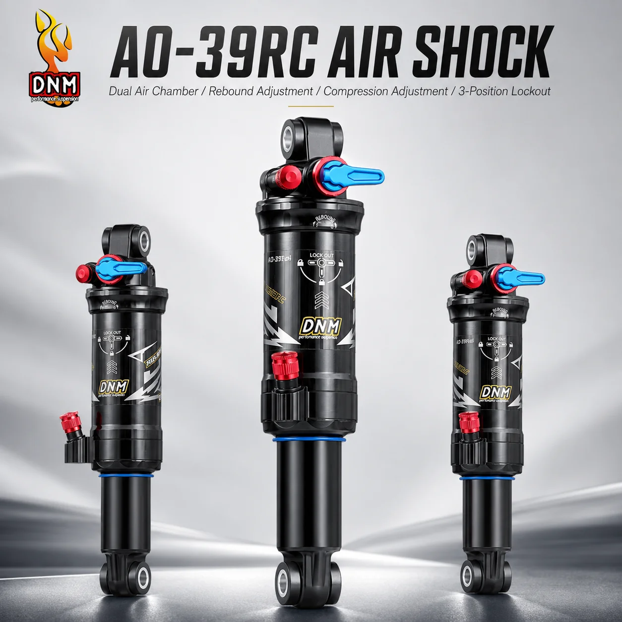 DNM AO-39RC Air Shock Absorber for Mountain Bikes, Dual-Chamber with Damping, Off-Road Rear Shock Cycling Accessories