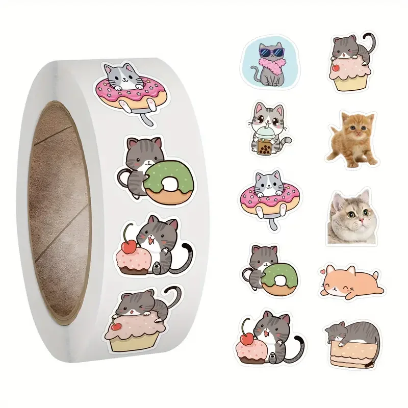 100-500pcs Cute Cat Animal Reward Sticker New Kids' Motivational Stickers DIY Creative Stationery Office Self-adhesive Lable