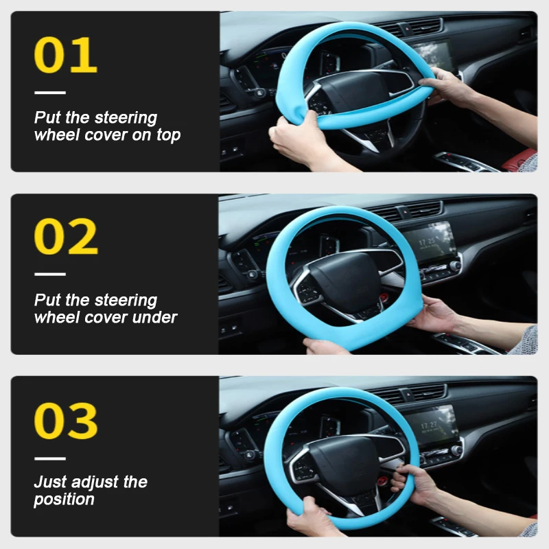 SEAMETAL Silica Gel Steering Wheel Cover Full Surrounded Elastic Car Steer Wheel Protector Anti Slip Universal for 33cm-40cm