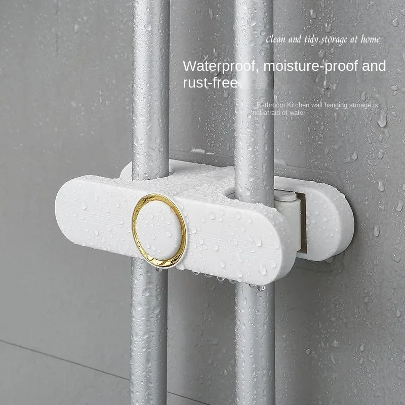 Self-Adhesive Mop Wall Mount Broom Holder Dual Side Mop Racks Broom Gripper for Garage Garden Bathroom Home Kitchen Organizatio