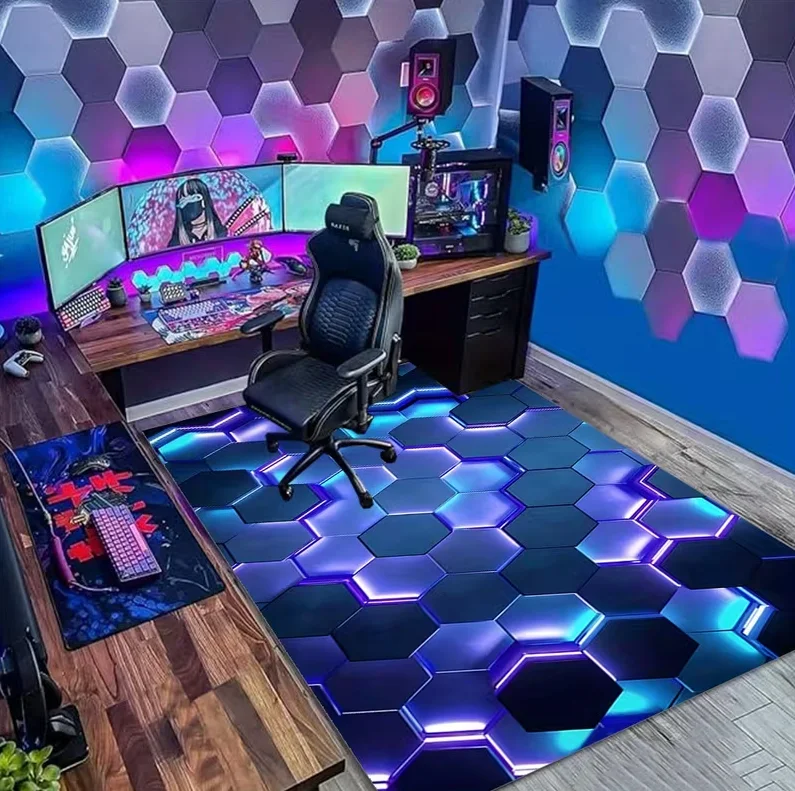 Game Controller Carpet Geometric Style Chair Floor Mat Black Color Carpet Game Room Electronic Game Room Carpet Decoration