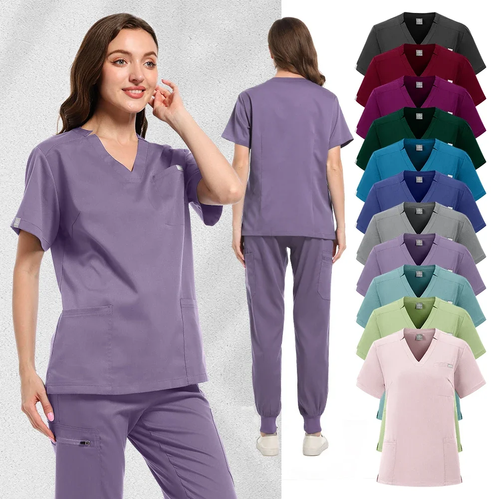 Hoge kwaliteit scrubpakken groothandel operatiekamer medische uniform set verpleegstersset met korte mouwen accessoires tops broek scrubs pak