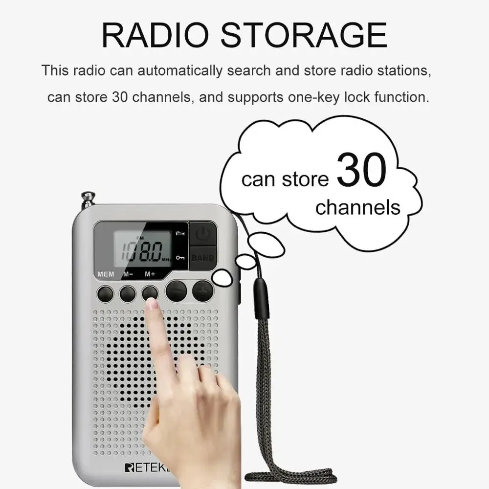 Retekess TR106 Mini Radios Portable Radio AM FM Battery Operated Pocket Radio Speaker Stereo LCD Display Headphone Jack Clock