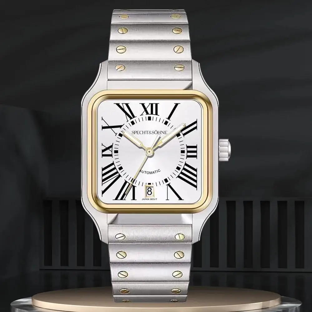 Specht & Söhne 2025 Neue Herrenuhren Luxus Automatikuhr für Männer Mechanische Armbanduhr 34MM PVD Gold Edelstahl 5Bar