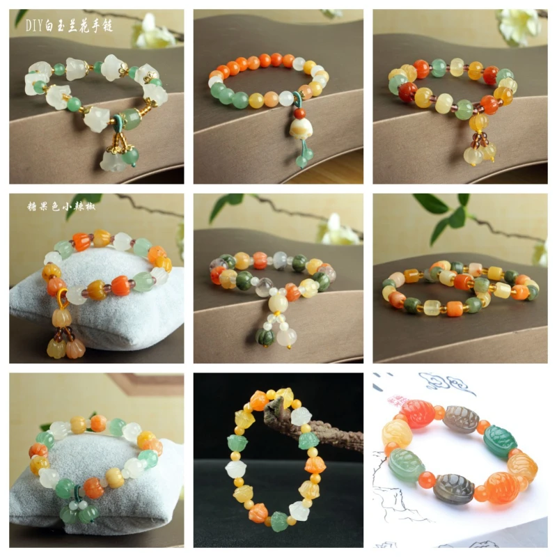 Golden Silk Jade Bracelet, Xinjiang Karamay Golden Silk Jade Colorful Pumpkin Bead Bracelet, Candy Color Women's