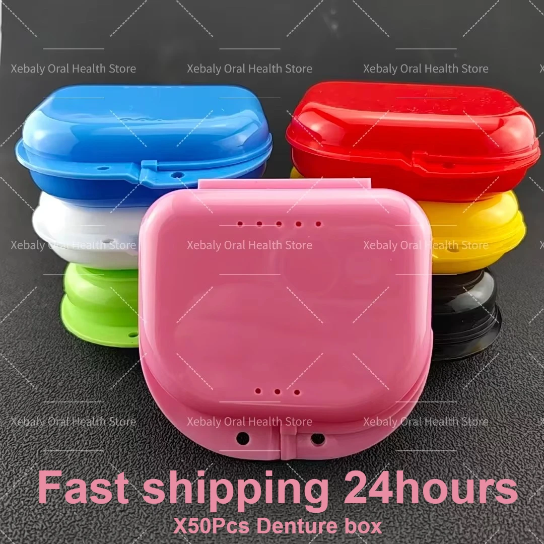 50Pcs Dental False Teeth Appliance Container Storage Case Plastic Denture Bath Box Organizer