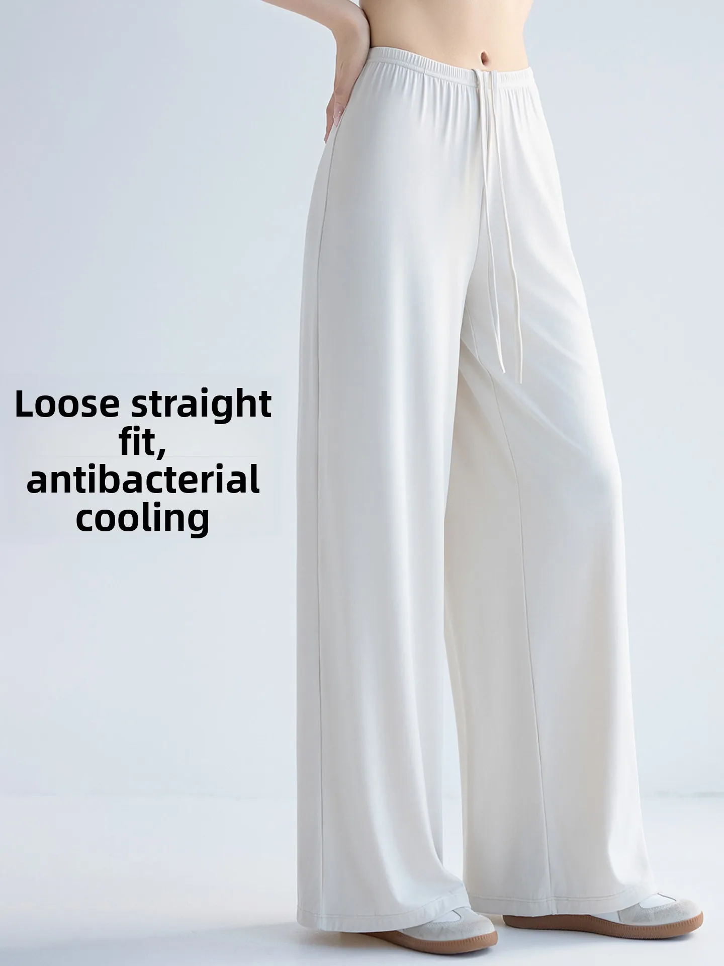 

White Ice Silk Qui Dry Wide Leg Pants Women Summer Thin Cool Loose Straight Casual Yoga Fitn Sports Sun Protection