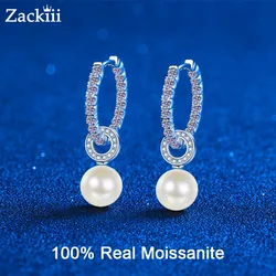 5a Freshwater Pearl Moissanite Ear Buckle Fashion 925 Sterling Silver Drop Earring Wedding Jewelry With Box