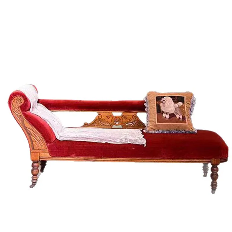 

American country bedroom balcony flannel chaise longue, sofa solid wood old carved retro recliner