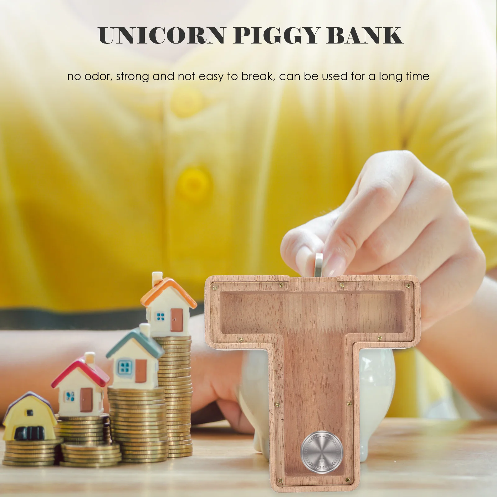 حرف خشبي على شكل حرف أصبع على شكل حرف T نافذة شفافة توفر صندوق المال تخزين سطح المكتب للأطفال هدية الأبجدية عملة البنك أصبع #2