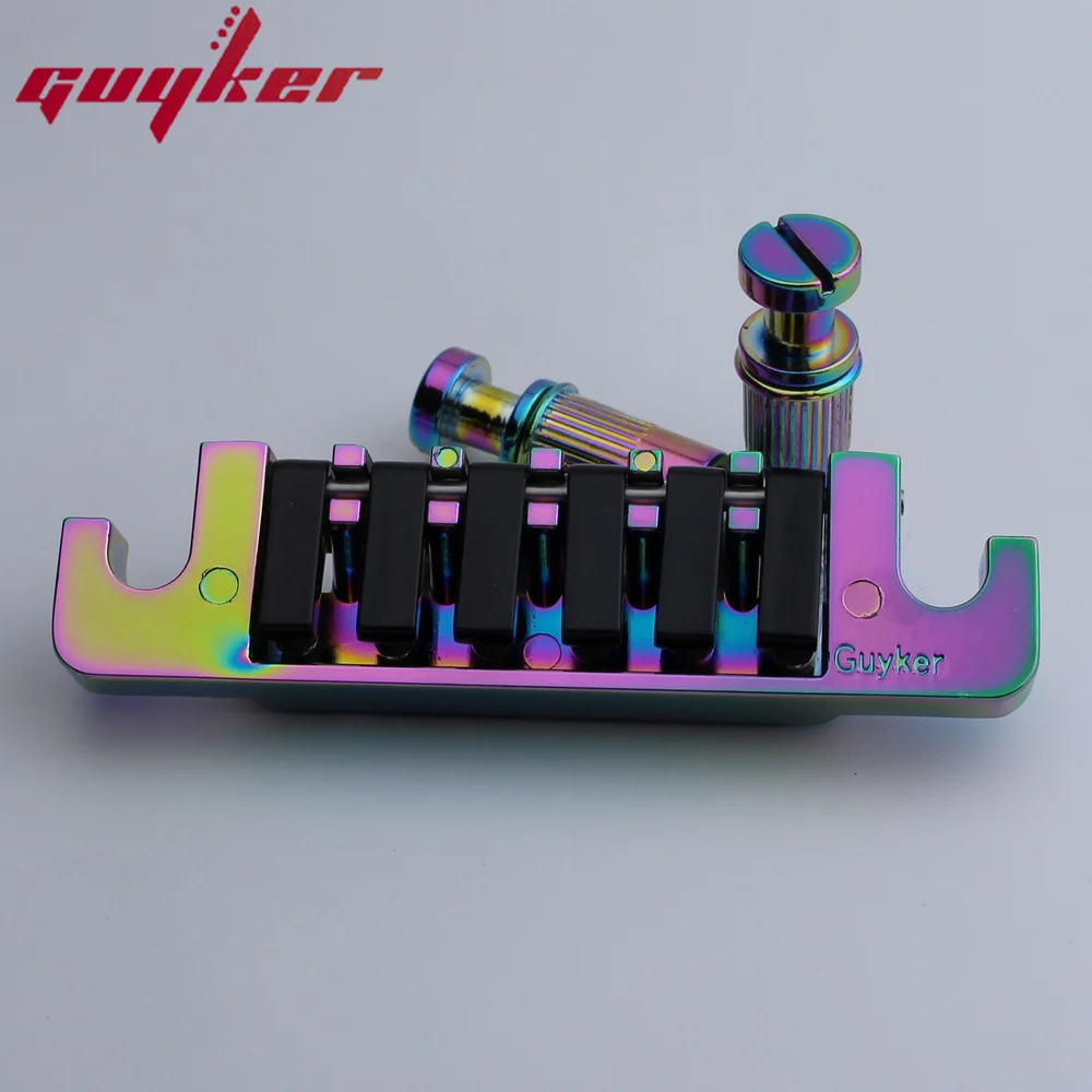 Guyker Guitar Bridge Tailpiece Vintage TP 6 70\'s Bridges With Studs For LP 6 String Electric Guitar Rainbow Chameleon