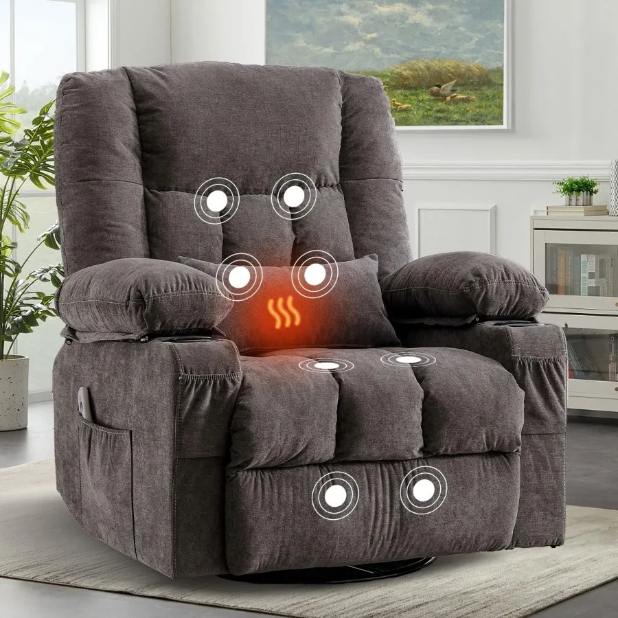 

Oversized Recliner Chair for Adults with Vibration Massage and Lumbar Heating Swivel Rocker Recliner Featuring Cup Holder and U