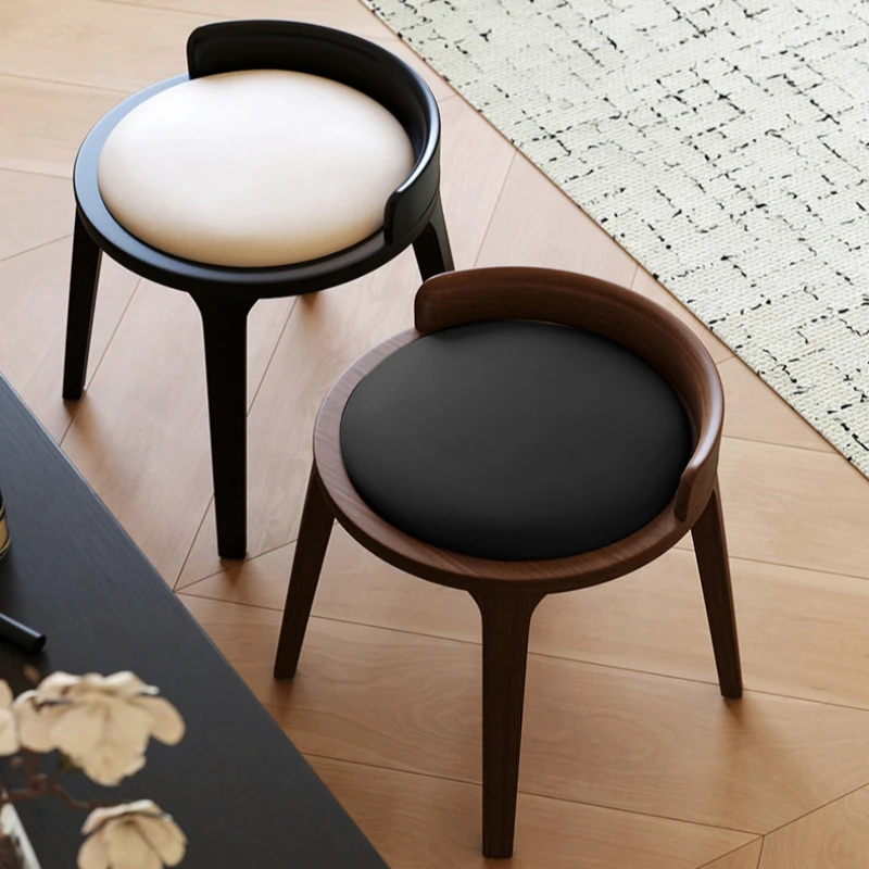 Solid Wood Dining Stool Minimalist Round Vanity Seat for Bedroom Retro Accent Chair for Living Room Space Saving Guest Stools image 3