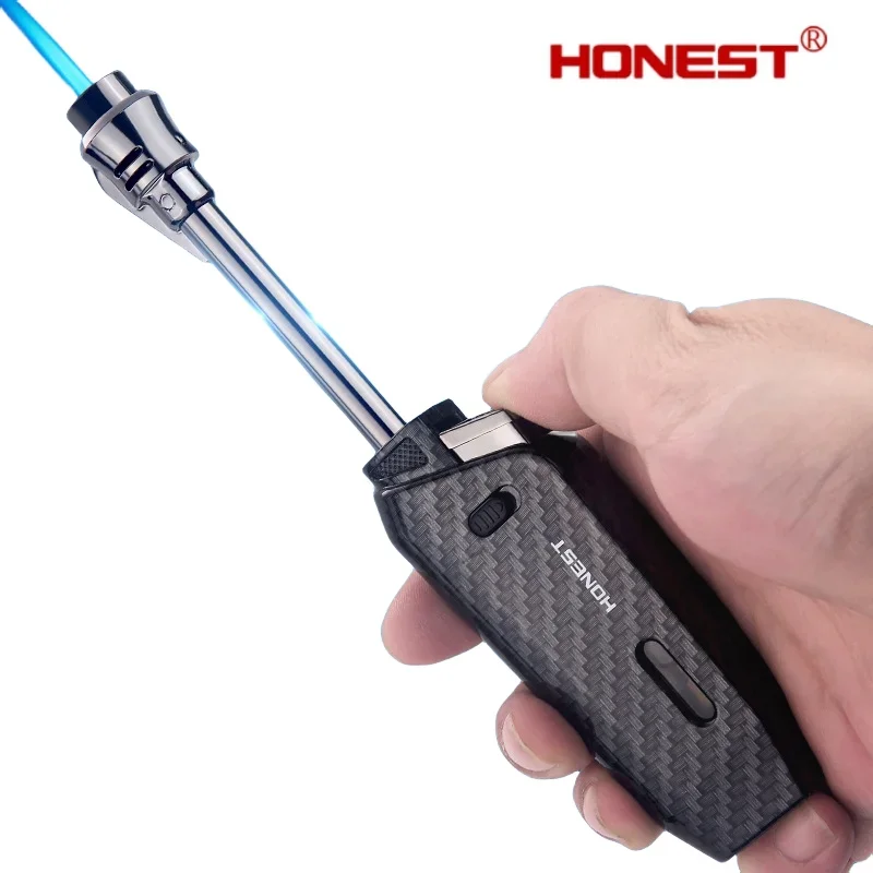 

HONEST Outdoor Camping Retractable Lever Ignition Gun Visual Window Windproof Inflatable Blue Flame Lighter Gadgets for Men