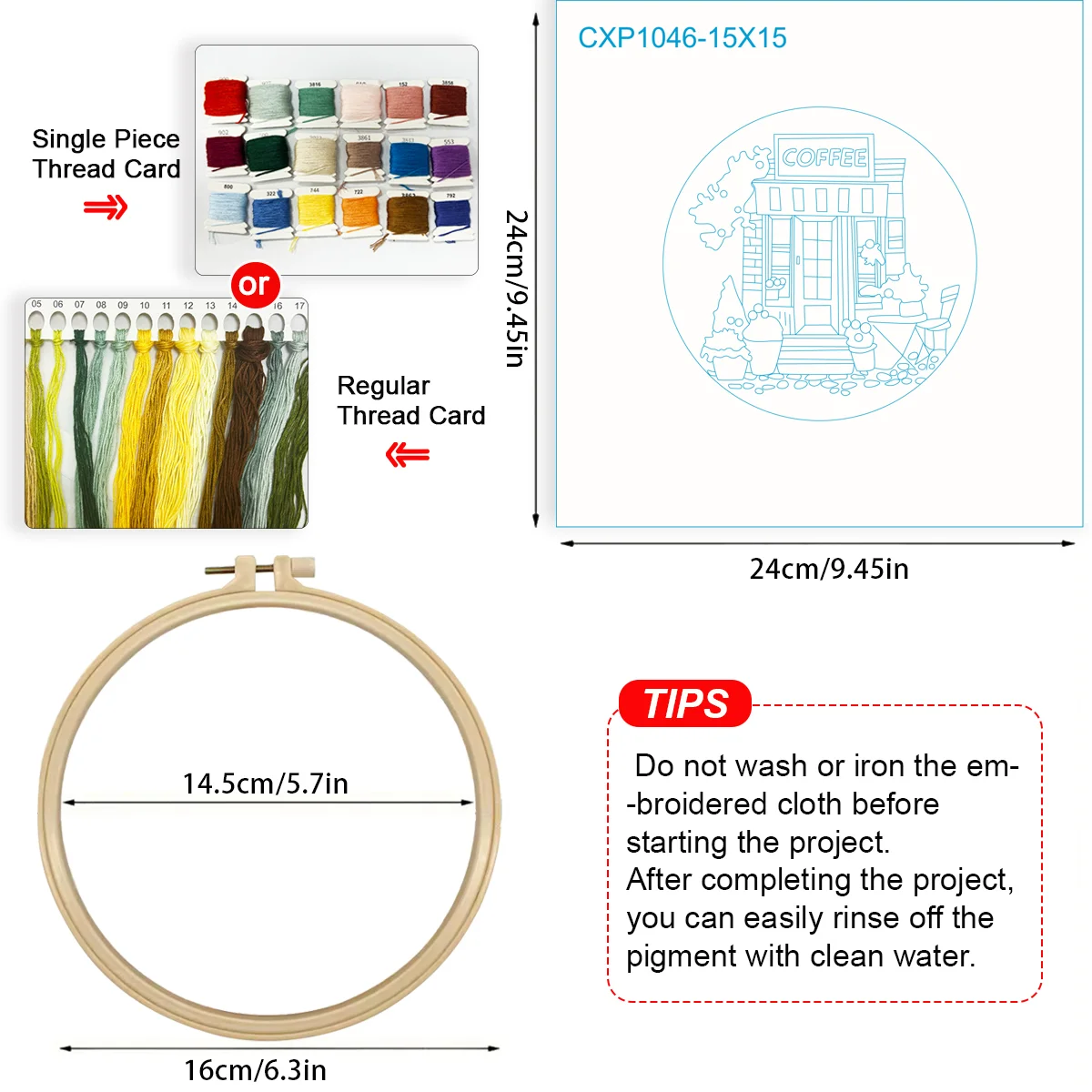 1 Stück 20X20CM/15X15CM 7,87/6,3 Zoll Kaffeehaus Stickerei Starter-Kit DIY-Set Heimdekoration Nähkunst Nadelkunst – Detail 6
