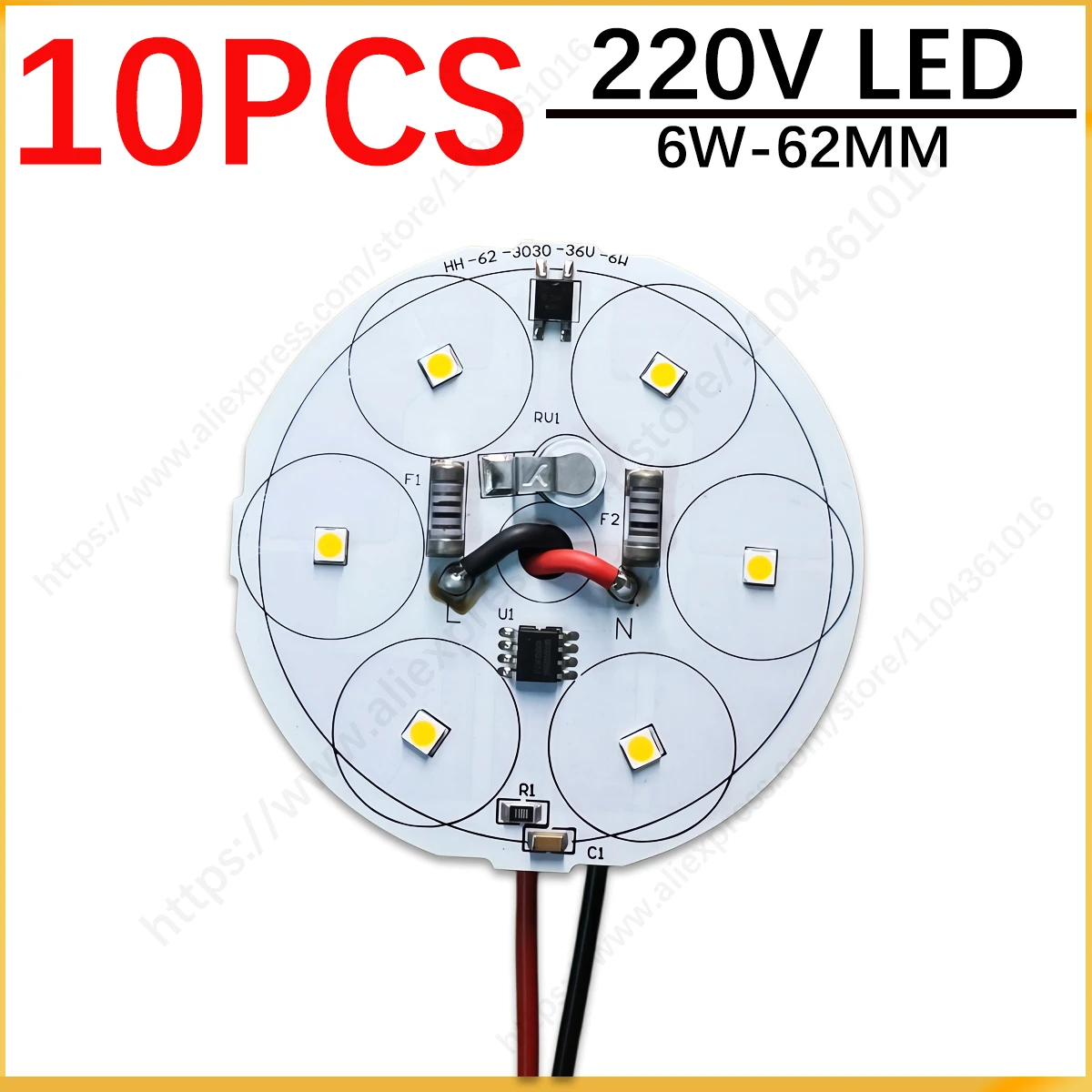 

10 шт. 6 Вт 62 мм AC220V 6000K 3000K Красные, зеленые, синие светодиоды 3030 SMD, плата для лампы, не требует драйвера, источник света, панель PCB