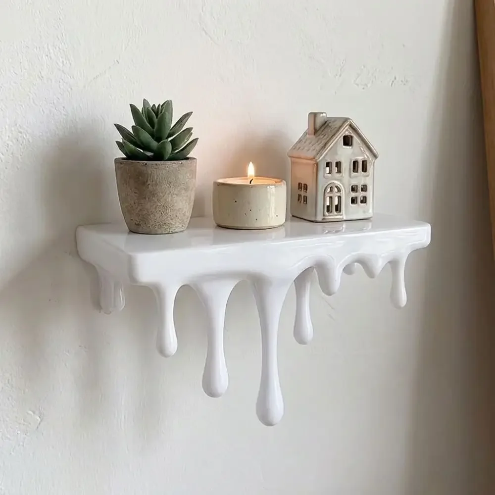 Decorative 3D Printed Drip Floating Shelf Plastic Stable Melting Wall Shelf Irregular Artistic Plants Display Stand Bedroom