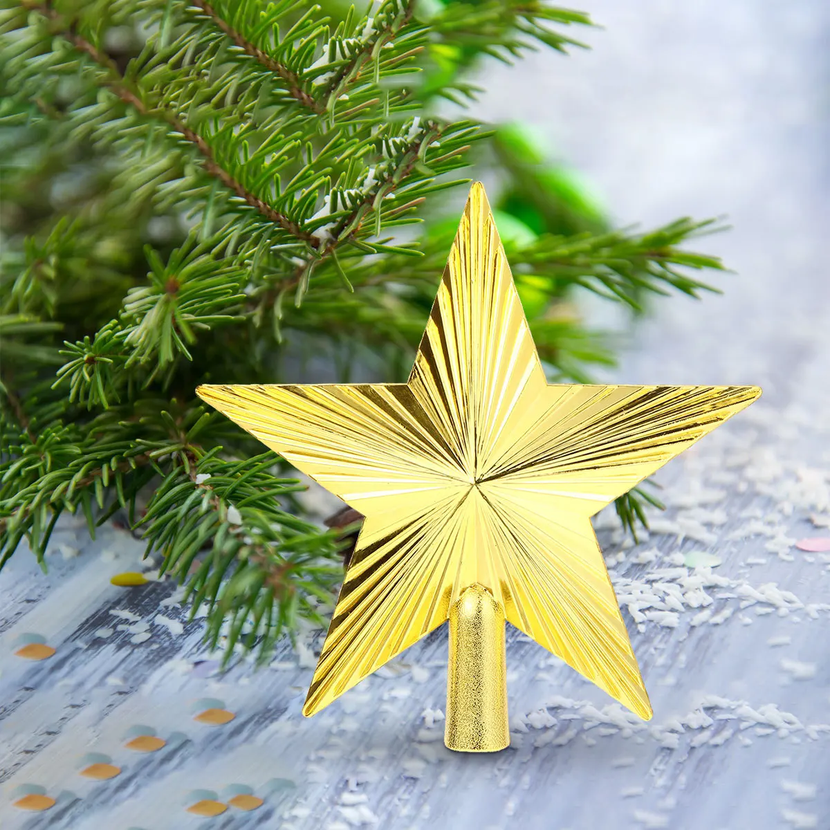 

2 Pcs Decorative Items Christmas Tree Top Star Decorations Xmas Topper Plastic Gold Treetop