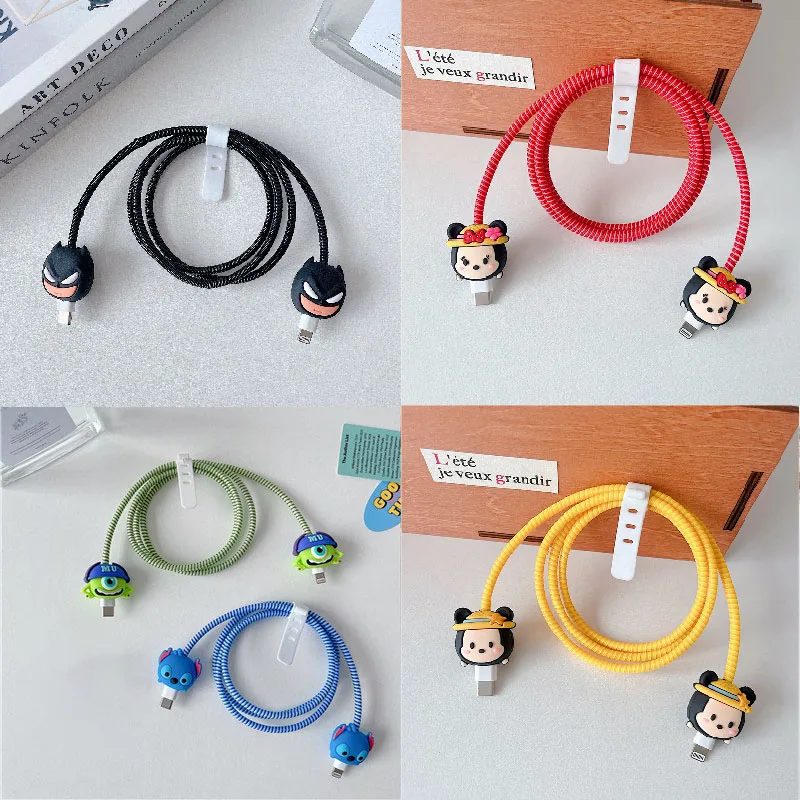 4pcs/set New Cute Cartoon Bite Data Cable Protection Case for Apple Huawei Charging Cable Universal Fall Protection Case