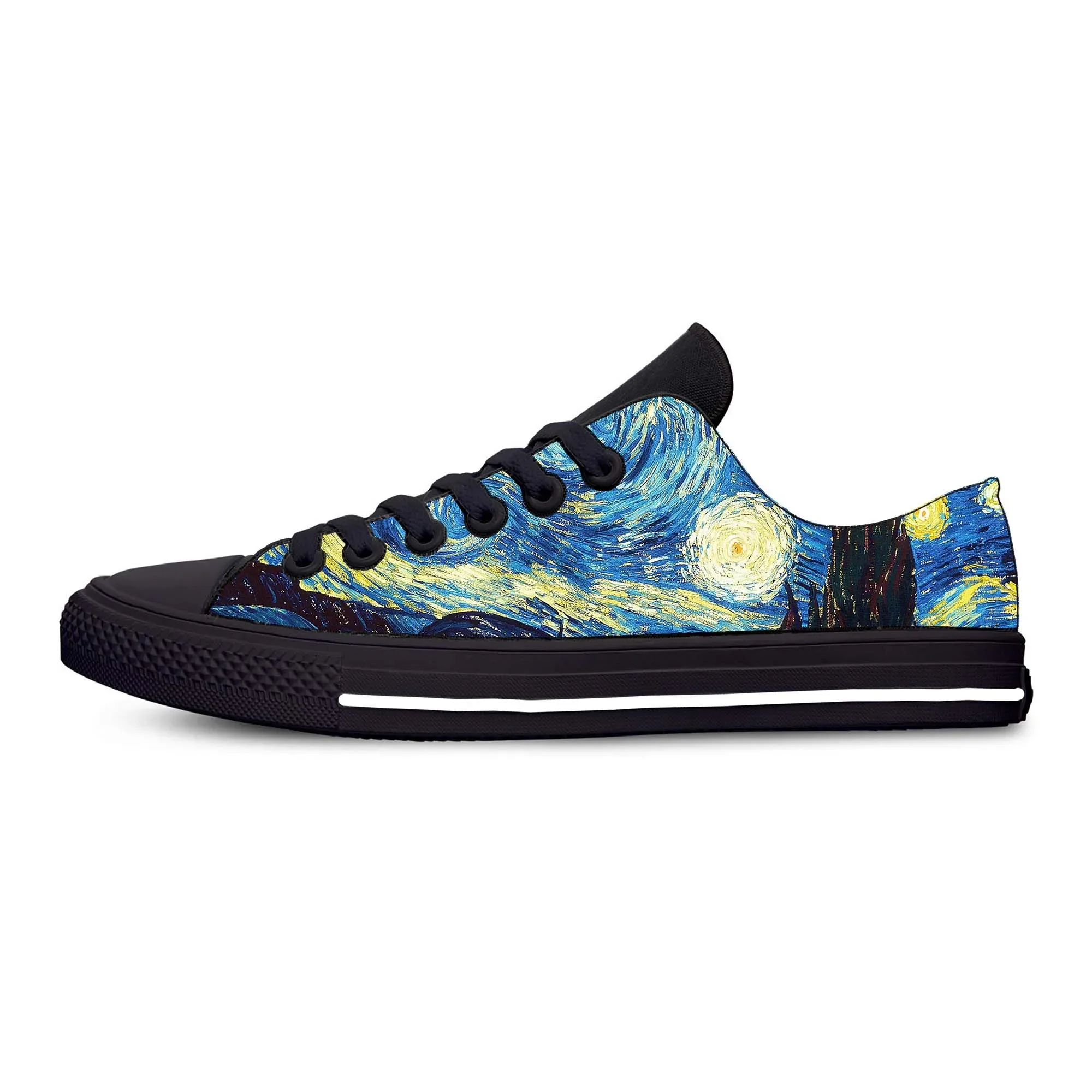 Vincent Van Gogh noche estrellada pintura al óleo moda Casual zapatos de tela baja cómoda transpirable personalizado hombres mujeres zapatillas de deporte