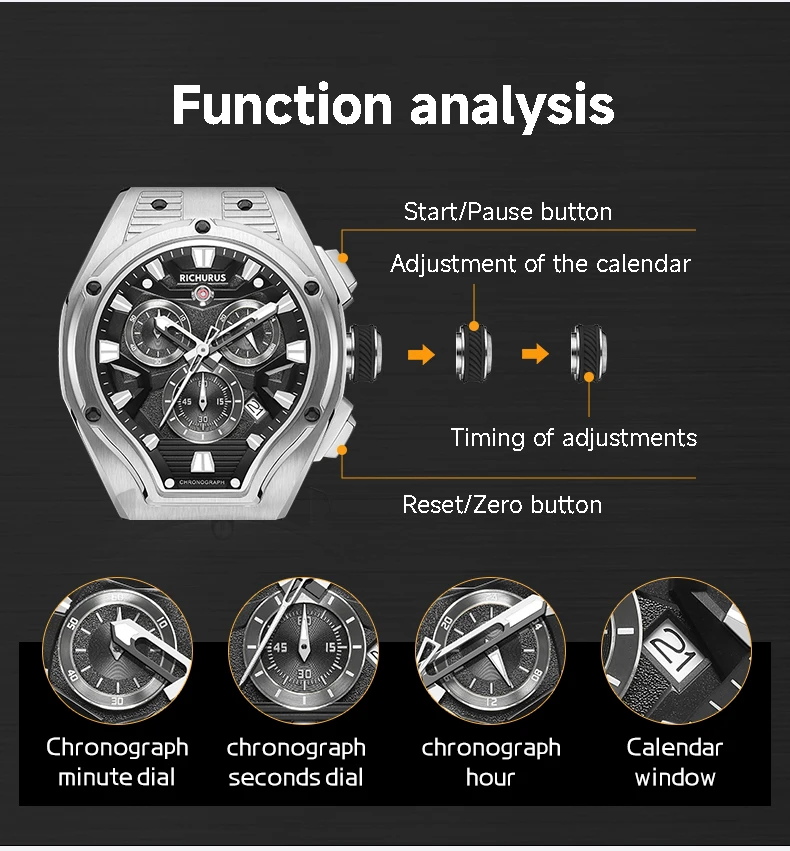 New Luxury Brand Watches for Men Silicone Quartz Military Wristwatch Waterproof Stainless Steel Case Man Sport Chronograph Clock