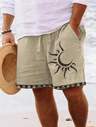 2024 New Men's Retro Half Sun Moon Geometric 3D Printed Shorts Men's Summer Breathable Retro Shorts Fitness Street Shorts