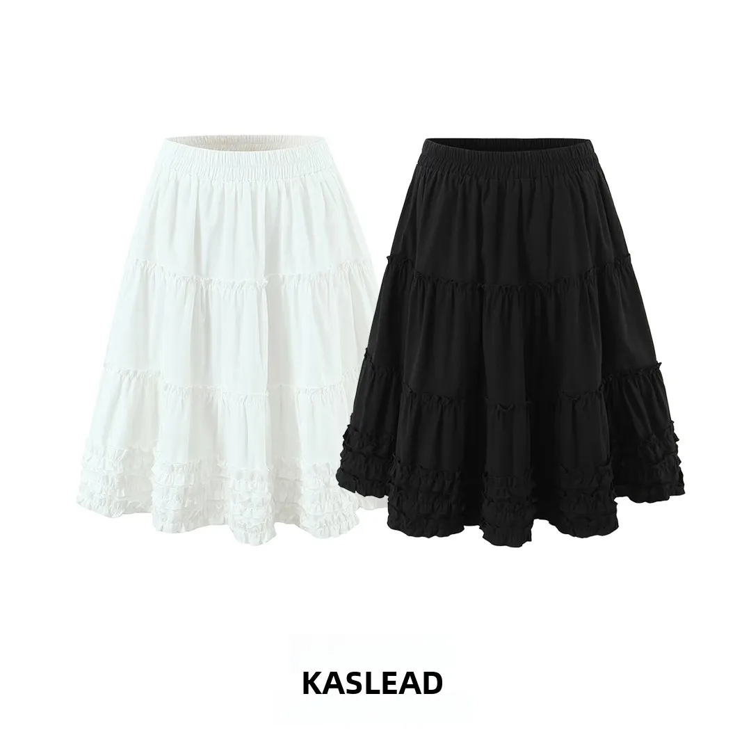 

Новая женская юбка KASLEAD с высокой талией из хлопковой смеси с деревянной отделкой, широким воланом и вставками из полиэфирного волокна, стандартный крой
