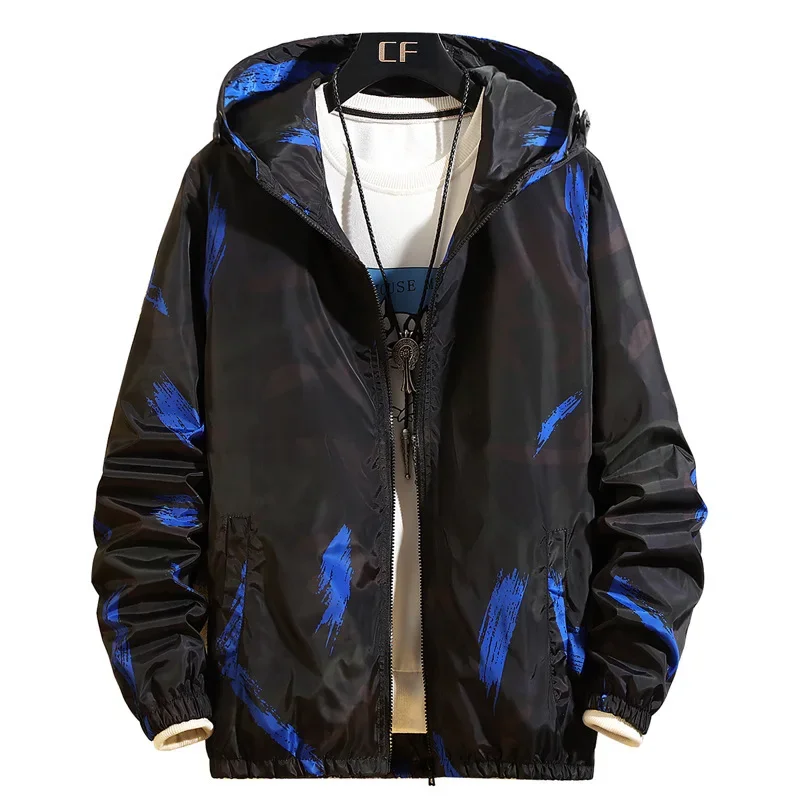 

Hot Men's Spring Autumn Thin Jacket Korean Camouflage Color Matching Hooded Jacket Plus Fat Plus Size Fashion Casual Shirt
