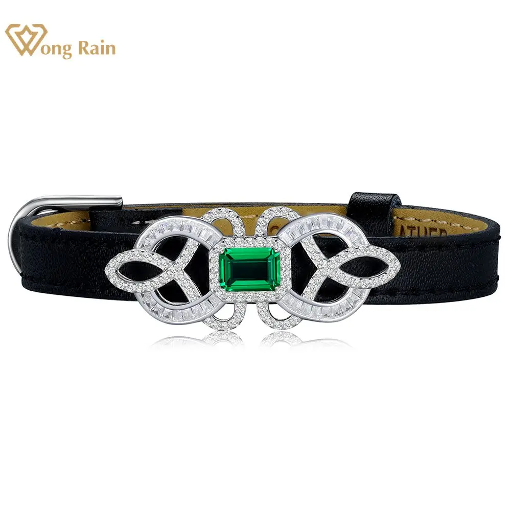 Wong Rain Vintage 925 Sterling Silver 5*7 MM Emerald High Carbon Diamond Gemstone Belt Bracelets Fine Jewelry Anniversary Gifts