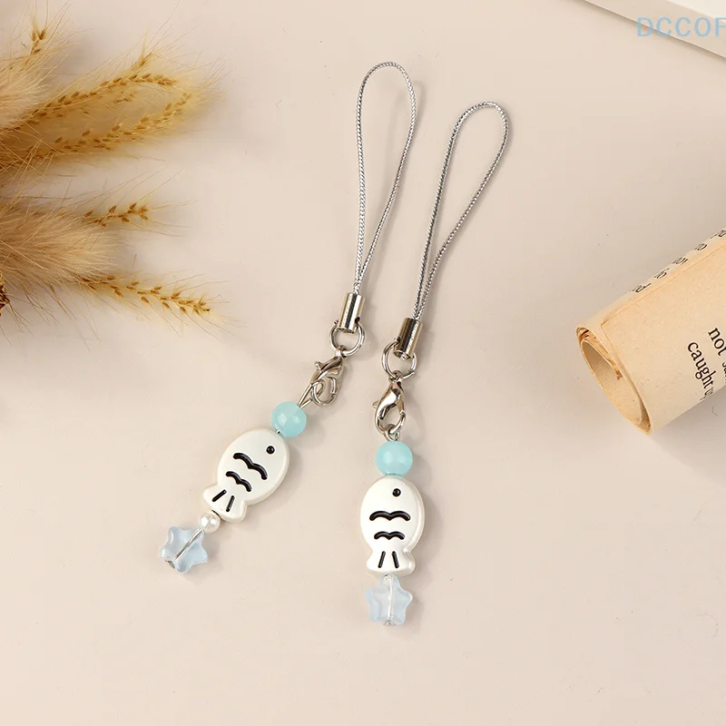 Cute Little Fish Phone Lanyard Cartoon Taiyaki Beaded Mobile Phone Chain Cellphone Strap Keycord For Girl Gifs