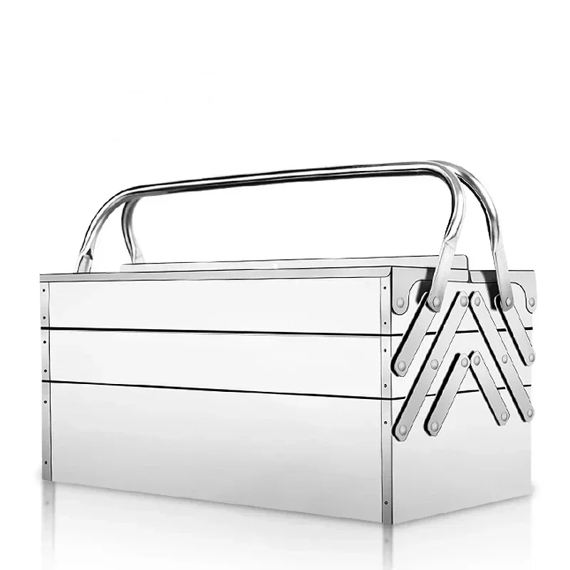 Upgrade Stainless Steel Tools Box Professional Complete Toolbox  Metal Side-opening Double-handle Storage Folding Tool Storage