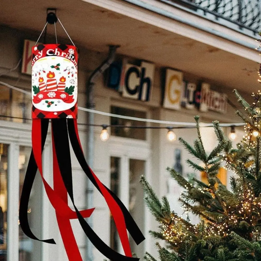 Scratch-proof Christmas Theme Windsock Flag Polyester Creative Hanging Flag Ornament Stable Colorfast Print Windsock Flag