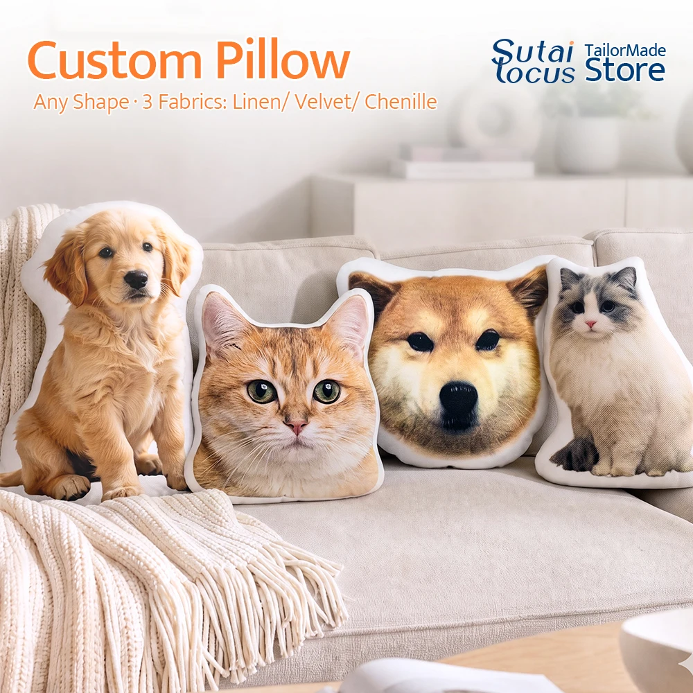 Sutailocus Photo Custom pillow Three Fabrics Available Dog Cat Personalized Pillows DIY Humanoid Cushion Gift Pet Loss Memorial
