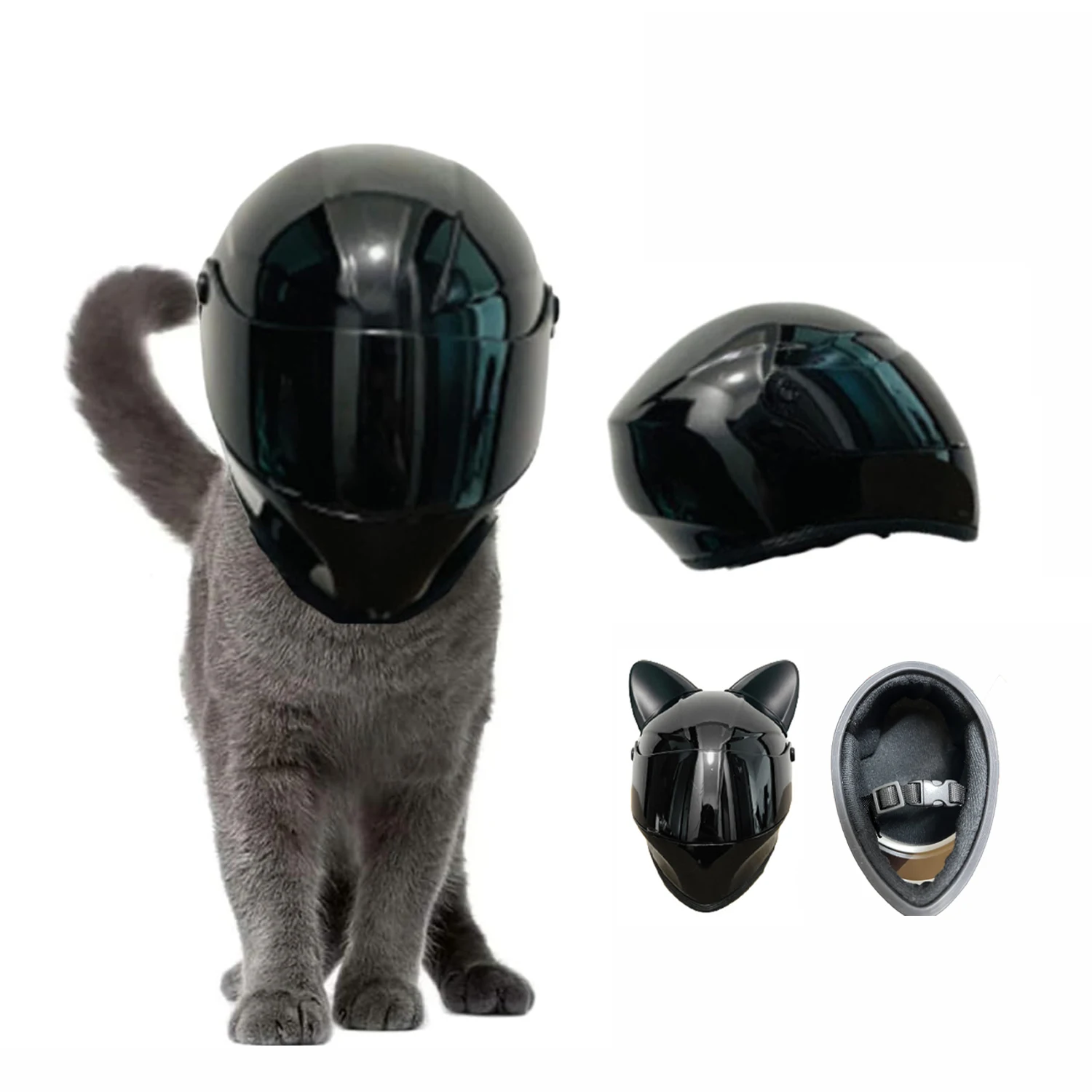 Pet Motorcycle Full Face Helmet with Anti-Detachment Safety Buckle Miniature Riding Helmet for Cats and Dogs Fan Favorite Gift