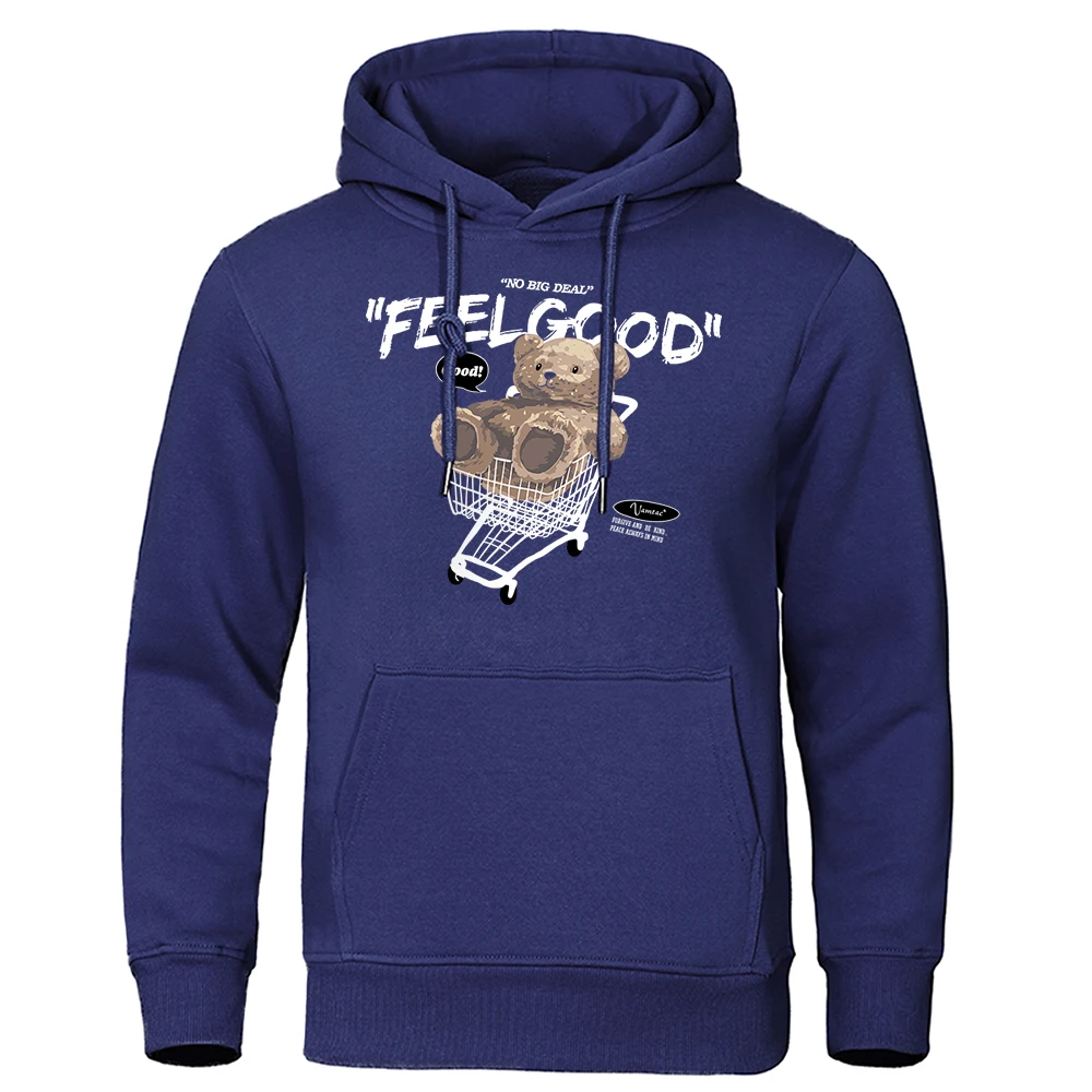 Feel Good Ted Bear Shopping Cart Men Women Hoodie Loose Streetwear Hip Hop Pocket Clothes Loose Pullover Hoodies New Casual 2020