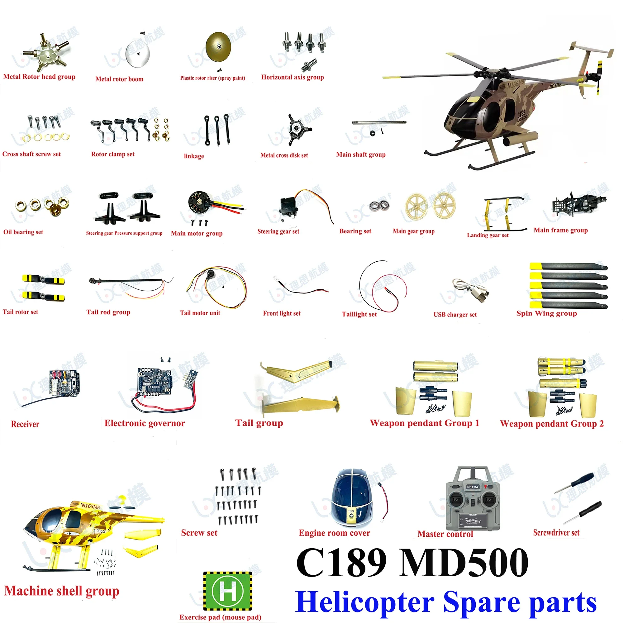 

C189 MD500 RC ERA Remote Control Era Bird Helicopter Simulation Helicopter Original Parts Complete Main Motor Steering Gear