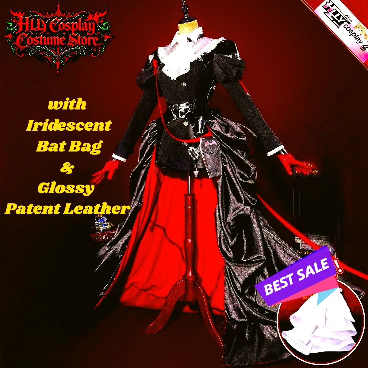 

Arknights Indigo Costume - Full Set Female Outfit for 2D Anime Game Cosplay with Iridescent Bat Bag /Glossy Patent Leather