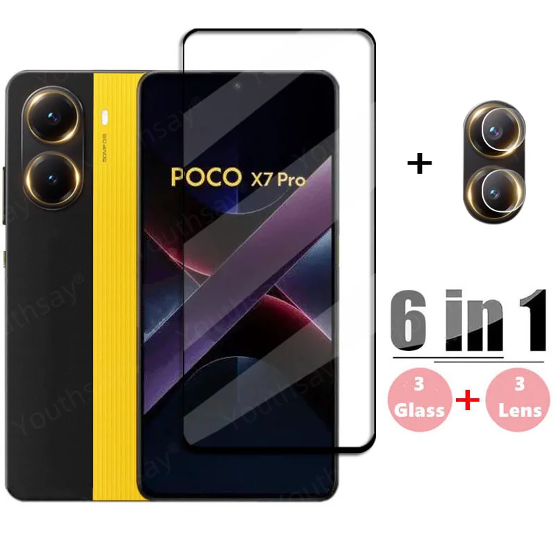 6in1 Cover Glass For Xiaomi Poco X7 Pro Tempered Glass Poco X7 Pro Screen Protector HD Protective Phone Lens Film Poco X7 Pro