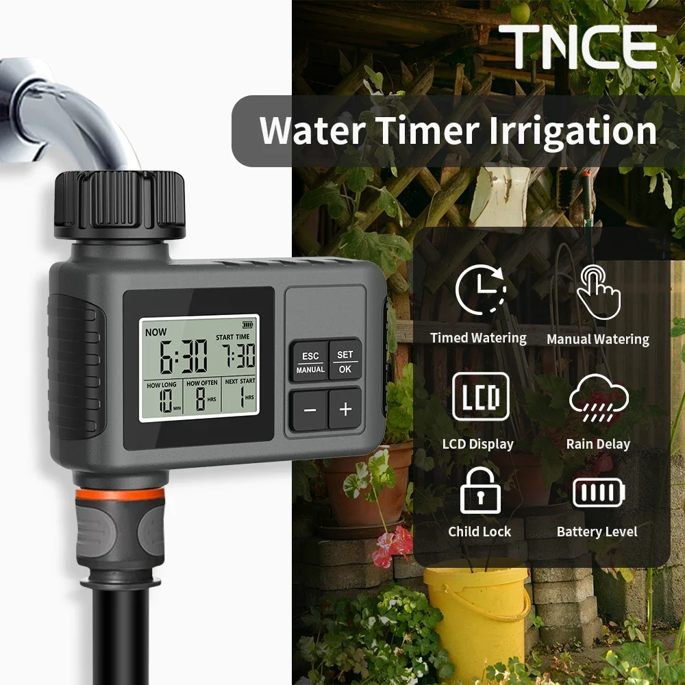 

TNCE автоматический таймер спринтов, клапан полива для орошения, IPX5, ЖК-дисплей, задержка дождя, программируемый сад, двор, горшечное растение