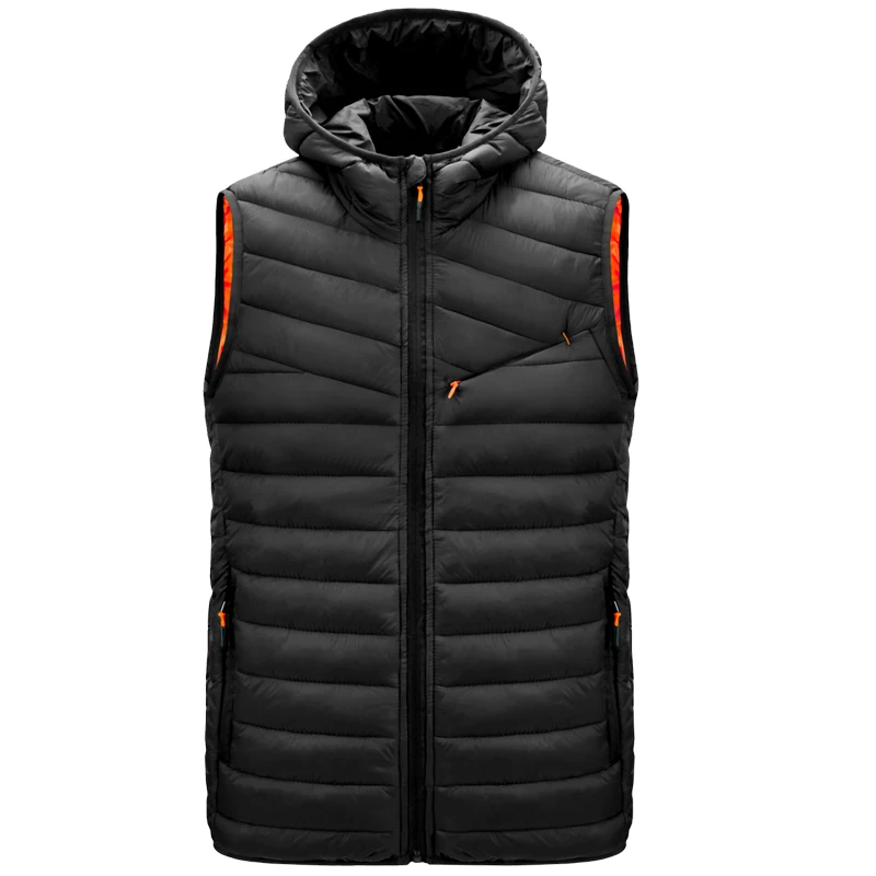 

2023 Men Sleeveless Down Vests Solid Zipper Hooded Vest Jackets Hot Fashion Male Winter Casual Waistcoat Windproof Jacket