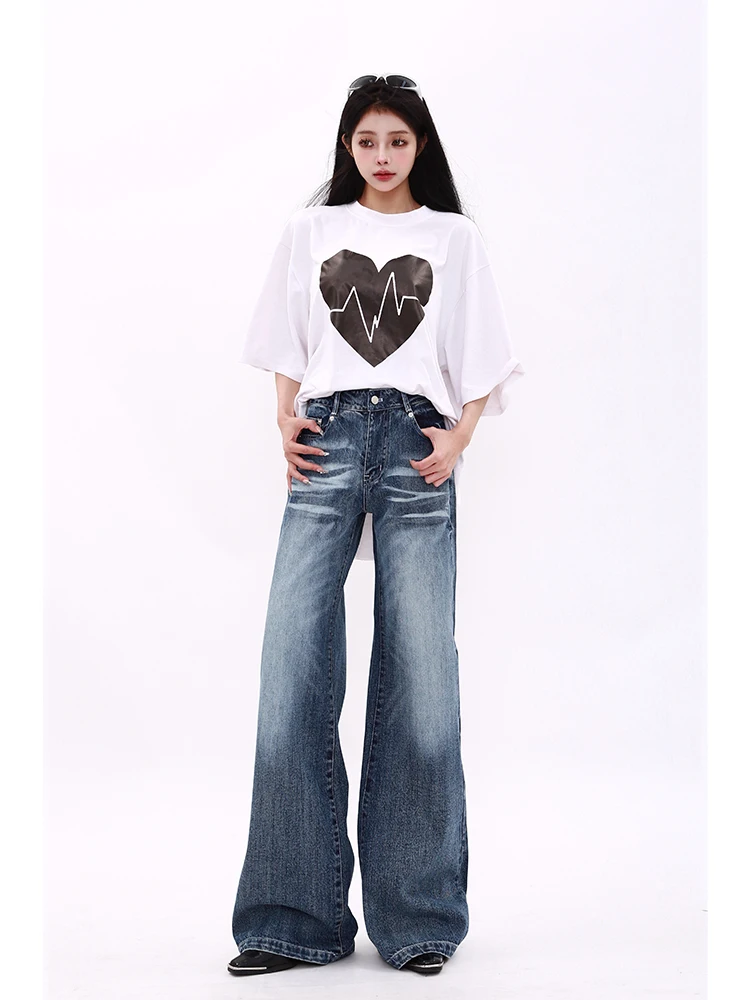 Women American Vintage Flare Jean Trashy Y2k Japanese Streetwear Denim Pants Long Trousers 2000s Aesthetic  Grunge Bell Bottoms