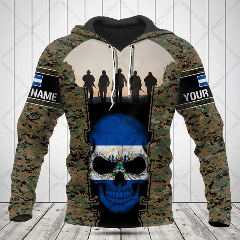 Custom Name El Salvador Camouflage Skull Pattern Shirts Loose Men\'s Hoodies Fashion Sweatshirts Boys and Girls Casual Clothing