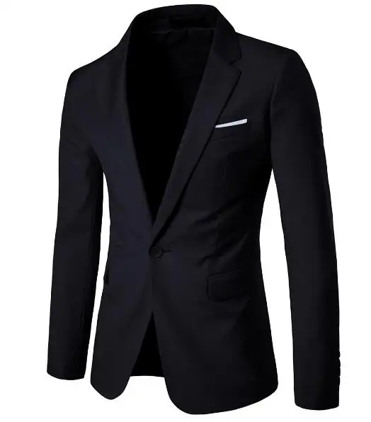 

New Solid Color Men's Long Sleeve Suits Blazer one Buttons Male Casual Cotton Blend Blazers Coat