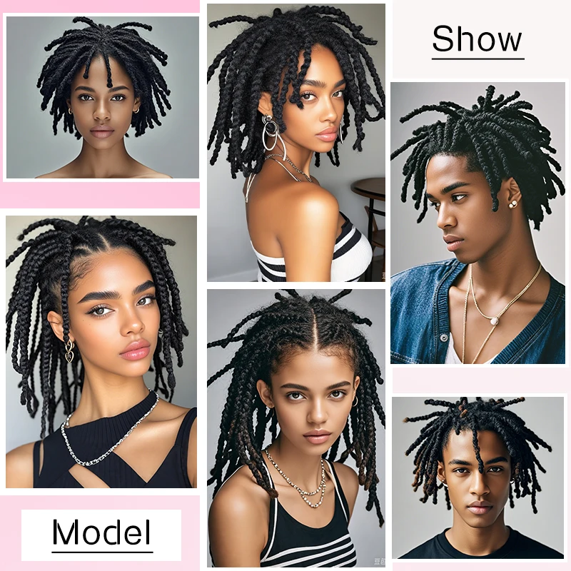 Synthetic Hair Afro Curly Hair Short Dreadlock Half Wig Topper Hair Clips in Hairpiece For Men & Women