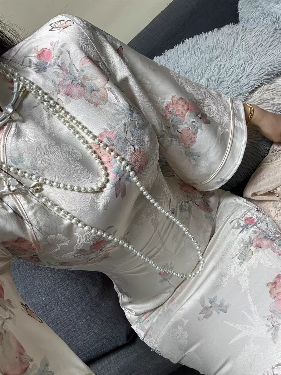 

Ele Chinese Sle Long Qipao Dr Women's Faion Retro Sensation White Dry Evening Gown Seven Sve round Collar