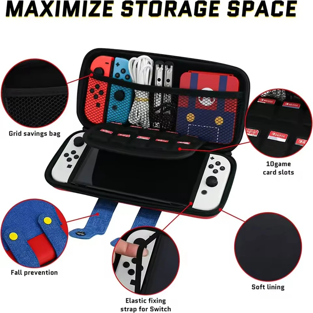 

Симпатичный портативный чехол для переноски Switch с держателями для 10 игр, чехол для хранения Mario EVA, совместимый с Nintendo Switch/OLED