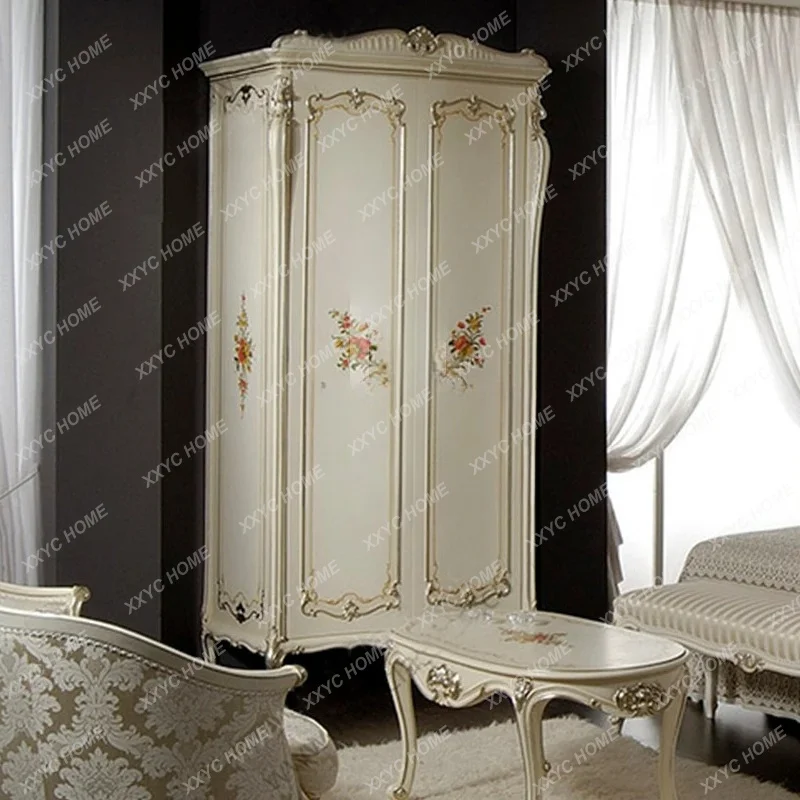 L painted wardrobe mahogany core solid wood two-door wardrobe storage home storage customization